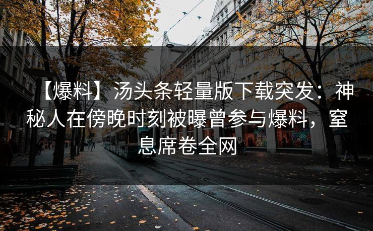 【爆料】汤头条轻量版下载突发：神秘人在傍晚时刻被曝曾参与爆料，窒息席卷全网